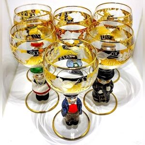 Vintage Goebel Cordial Glasses German Handpainted Stemware 14k Gold Detail Lot 6